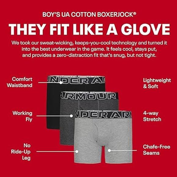 New 3-Pack Under Armour Boys Large Blue Stretch Boxer Jock Lightweight Underwear - Picture 2 of 3